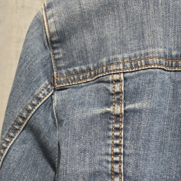 Kut from the Kloth Womens Blue Jean Jacket Large Distressed - Picture 11 of 14
